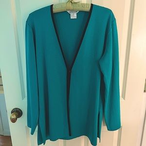 Exclusively Misook Woman Teal Green & Black Cardigan Small